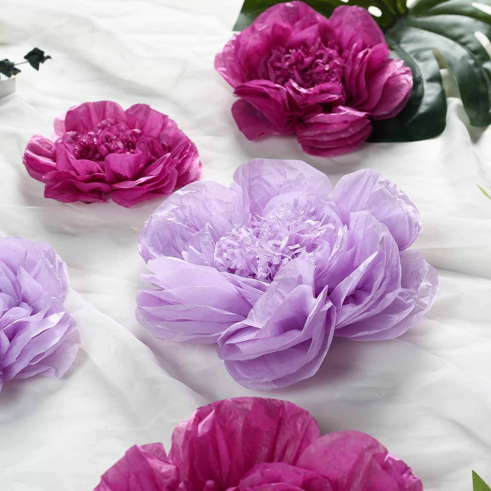 Set of 6 Lavender Eggplant Giant Peony 3D Paper Flowers Wall Decor - 12",16",20"