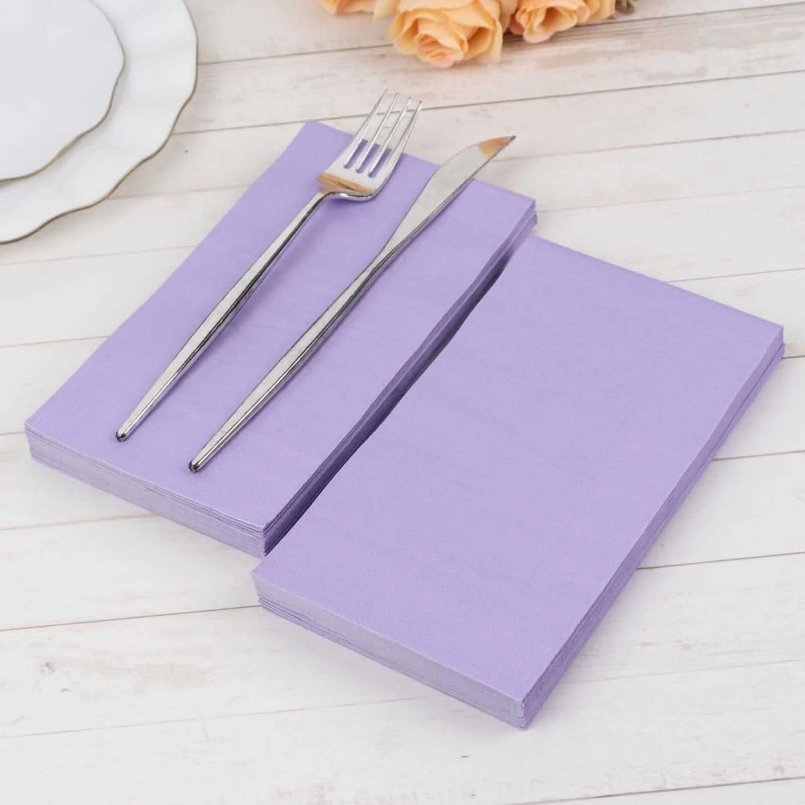 50-Pack Paper Napkins Soft Lavender Lilac - Disposable 2-Ply Cocktail and Beverage Napkins for Weddings