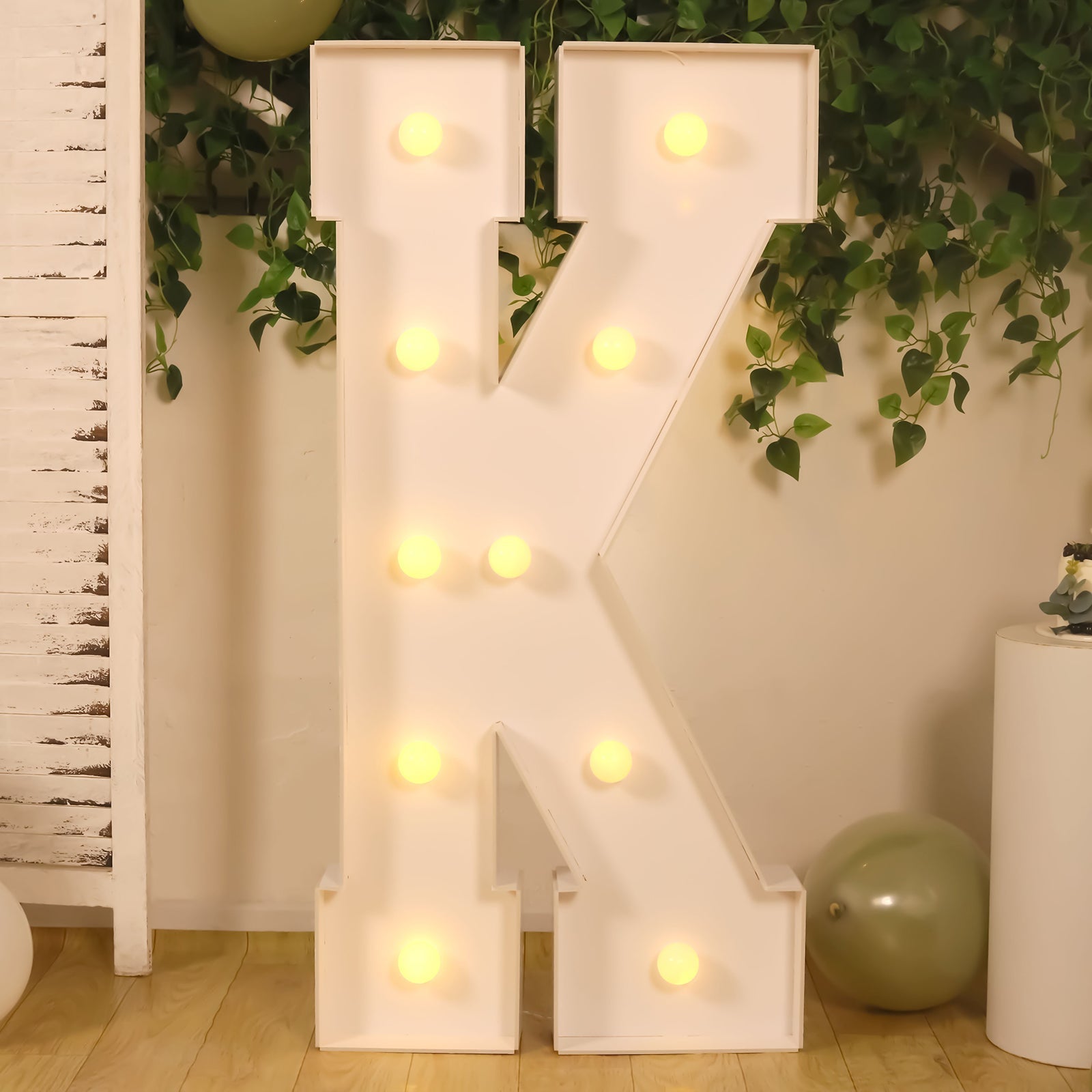 Giant LED Marquee Light Up Letter "K", White 4ft Pre-Cut Foam Board with 10 Warm White Battery Operated LEDs, Glue Gun and Sticks