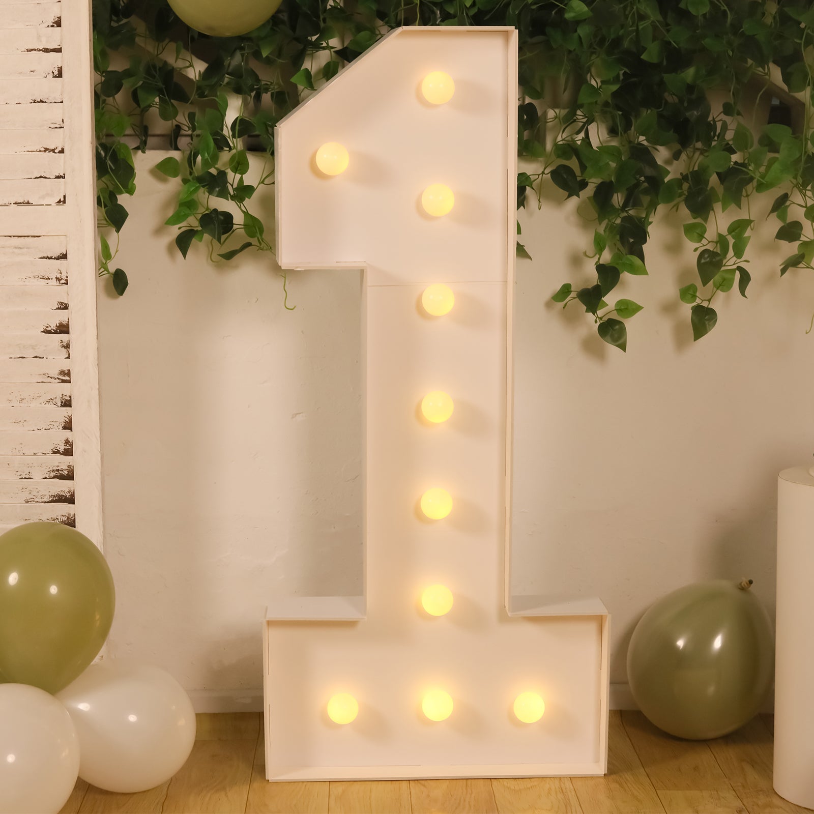 Giant LED Marquee Light Up Number "1", White 4ft Pre-Cut Foam Board with 10 Warm White Battery Operated LEDs, Glue Gun and Sticks