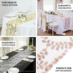 Mesh 12"x108" Table Runner Silver - Leaf Vine Embroidery