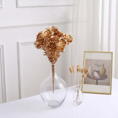 2-Pack Artificial Rose Bloomed Flower Bouquet Metallic Gold - Lustrous Faux Floral Arrangement for Seasonal Displays & Luxurious Decor Themes 17"