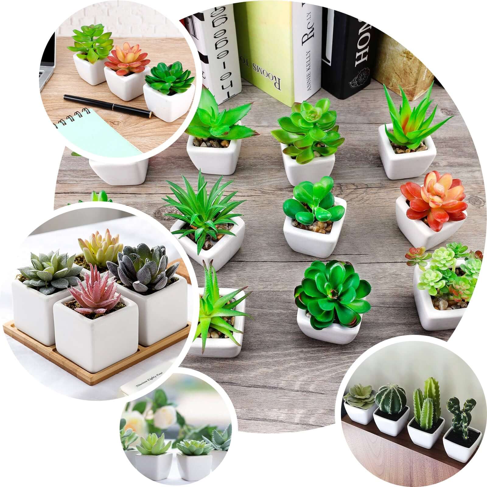 3-Pack Stonecrop Artificial Succulents in Ceramic Pots - Lifelike Decorative Faux Plants for Home Office & Event Design 7"