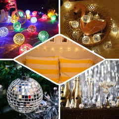 10 LED String Light Garland Silver Disco Mirror Ball Warm White - Battery Operated Event Décor 6ft