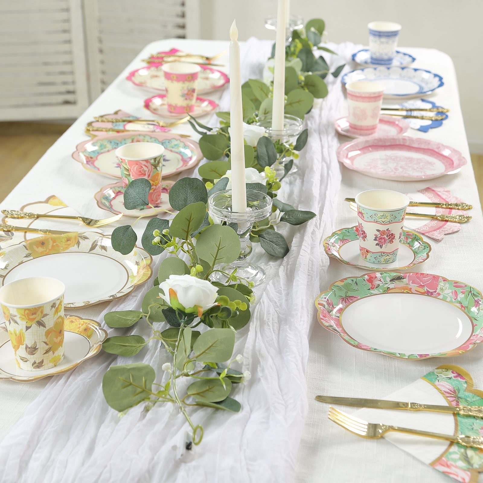 48-Pack Round Paper Cocktail Napkins with Vintage Floral Mixed Design and Scalloped Edges - Soft 2 Ply Disposable Napkins 12"