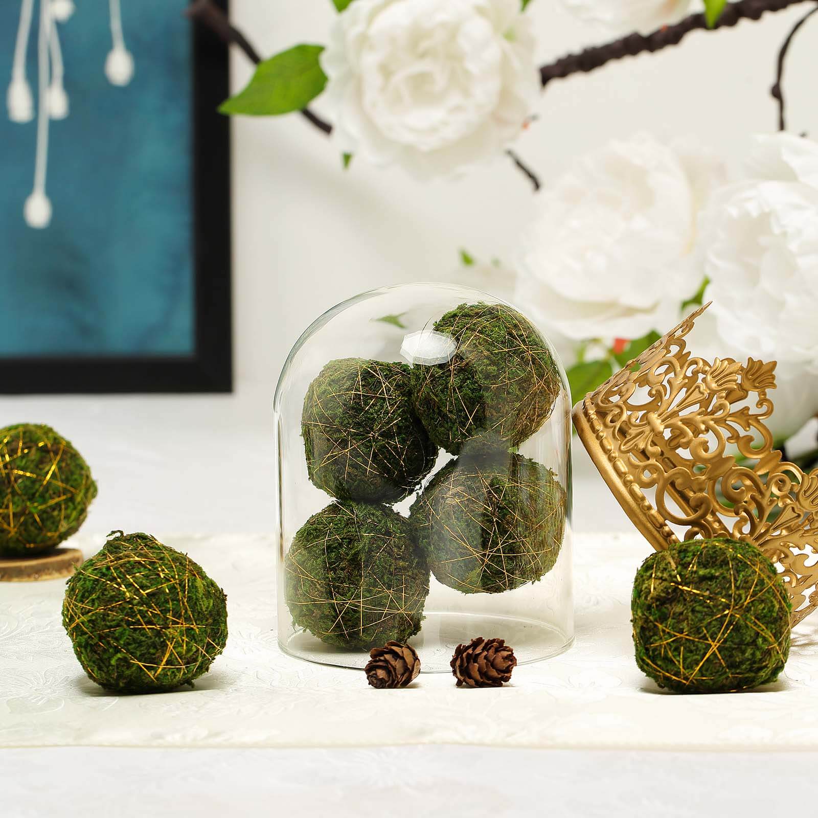 12-Pack Moss Ball Vase Fillers Handmade with Golden Twine Natural Preserved - DIY Decorative Craft Projects 2"
