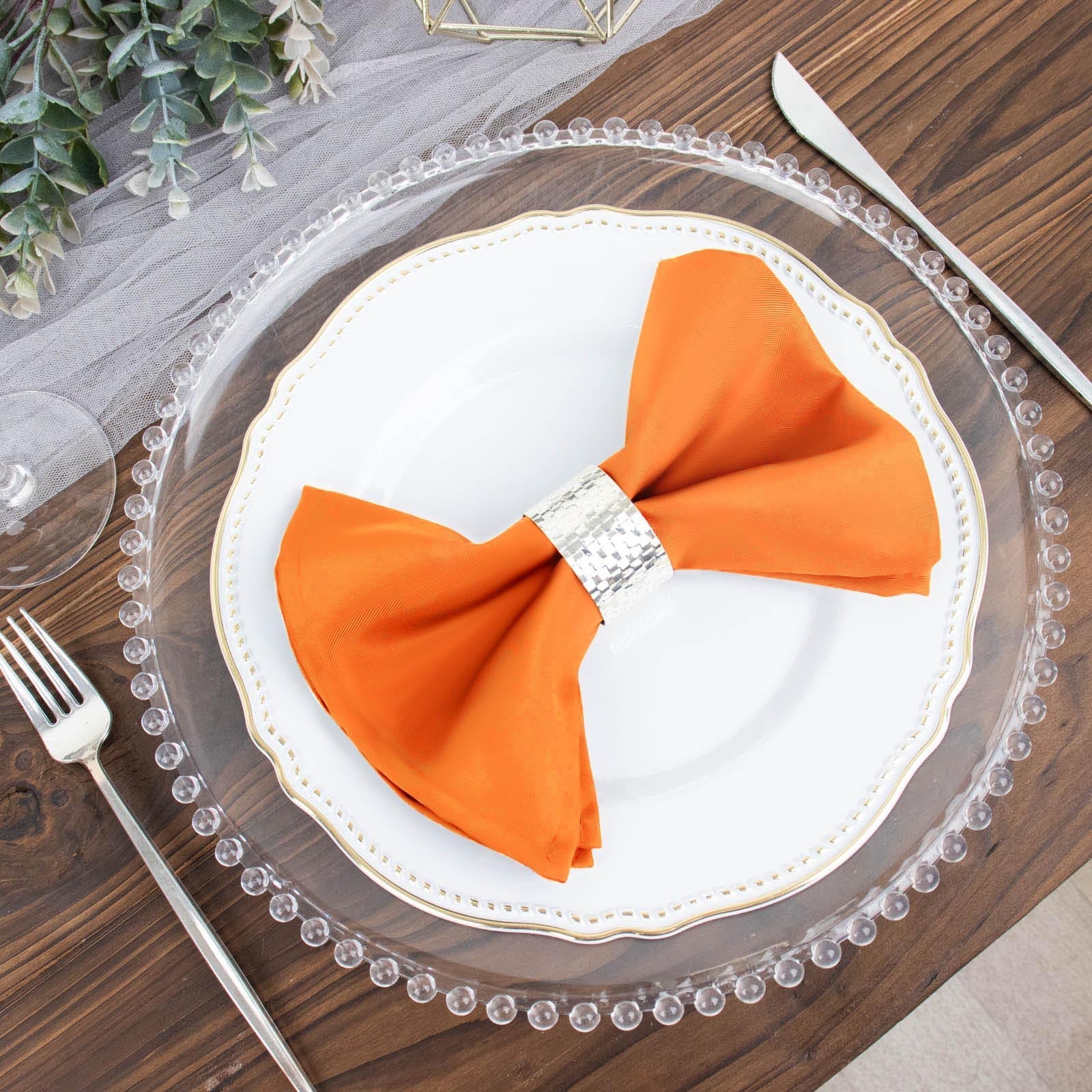5 Pack Polyester 17"x17" Napkins Orange - Durable & Wrinkle Resistant Dinner Napkins