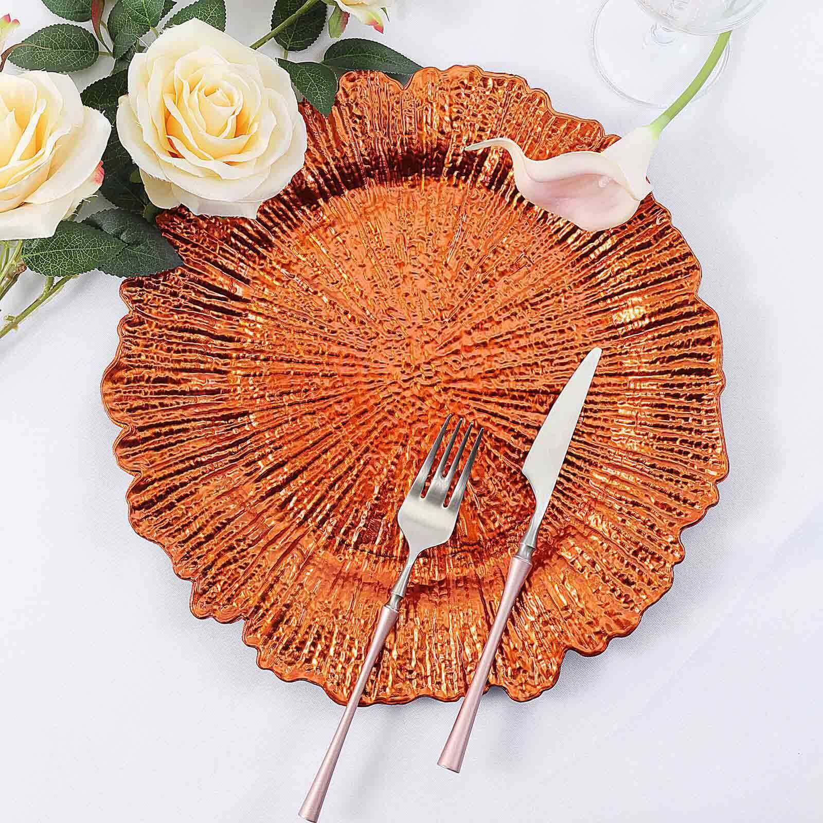 6-Pack Acrylic Plastic Round Charger Plates 13" in Orange with Reef Design, Dinner Charger Tableware