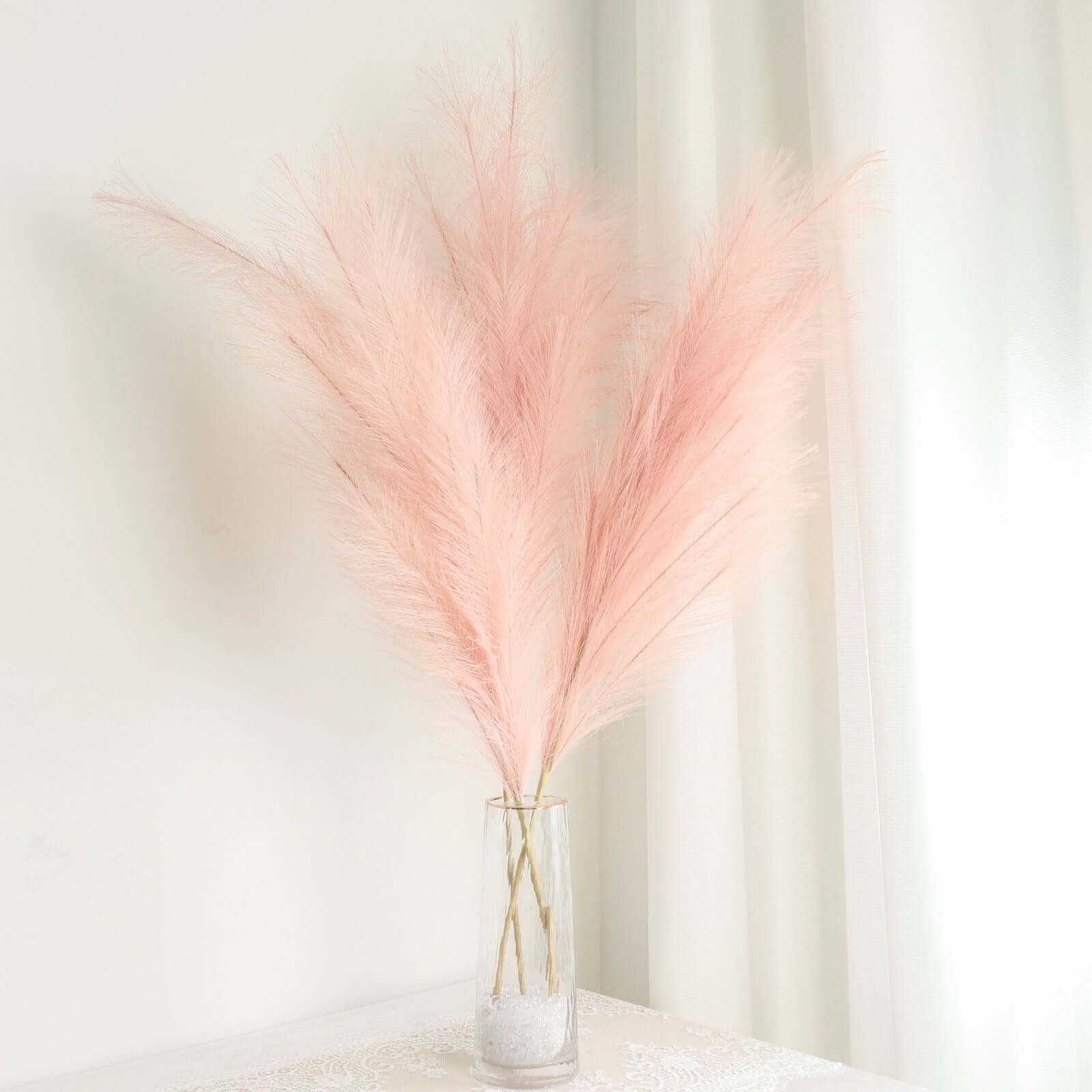 3 Stems Artificial Pampas Grass Decor Dusty Rose - Soft Realistic Faux Ornamental Grass Branches for Rustic Boho Chic Backdrops Floral Styling & Vase Displays 44"