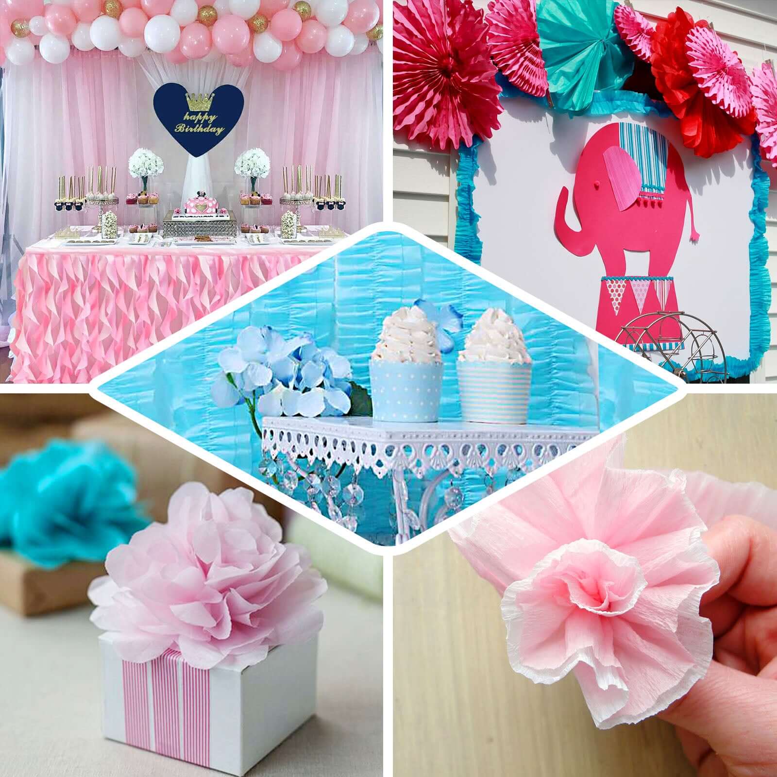 3 Rolls 28ft Silver Ruffled Tissue Paper Party Streamers, Crepe Paper Backdrop Decorations
