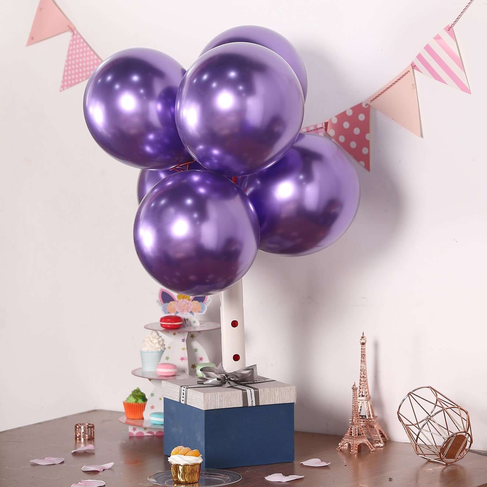 25 Pack 12" Metallic Chrome Purple Latex Helium Air Party Balloons