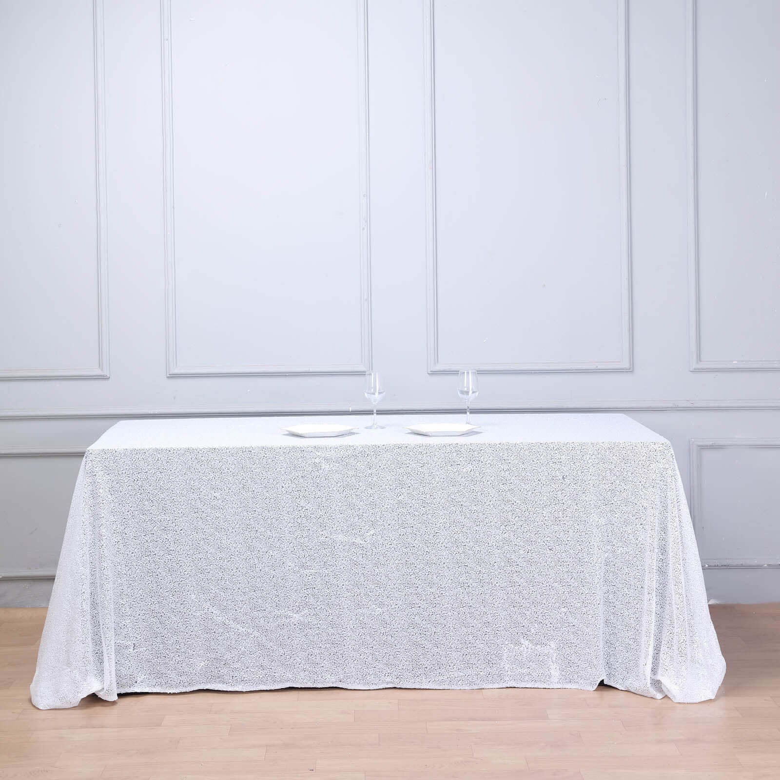 Sequin 90"x156" Rectangle Tablecloth White - Seamless Twinkling Design for Chic Celebrations
