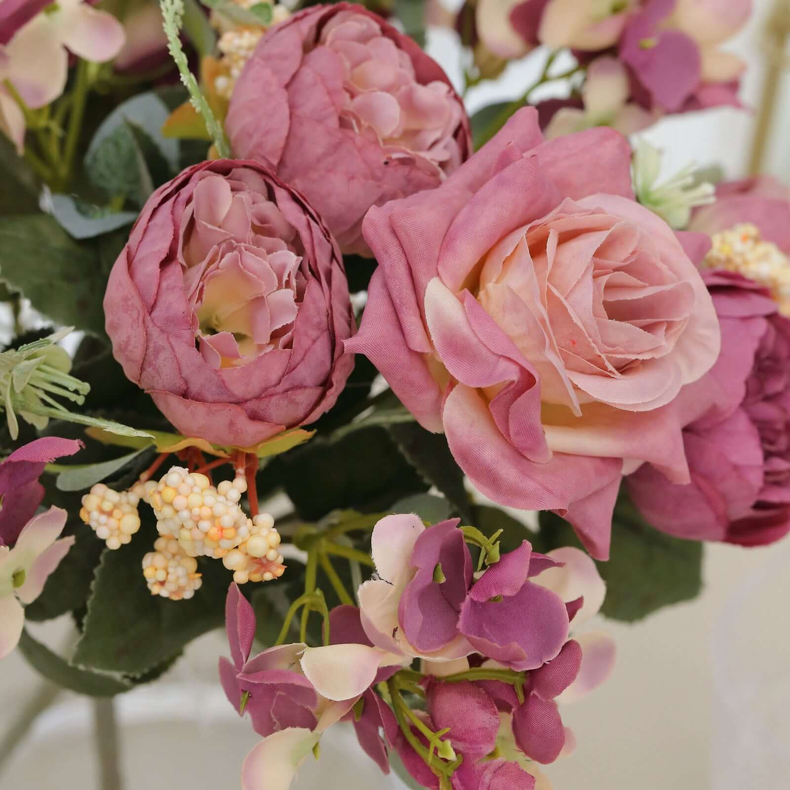 2 Pack Artificial Rose & Peony Floral Arrangements – 12" Dusty Rose Silk Bouquets for Weddings & Home Décor