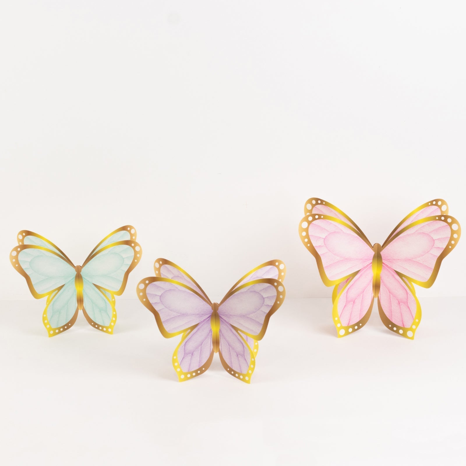 12 Pcs Cardstock Paper 3D Butterfly Table Centerpieces, Metallic Gold Foil Accents Pastel Color Party Decorations 10", 12"