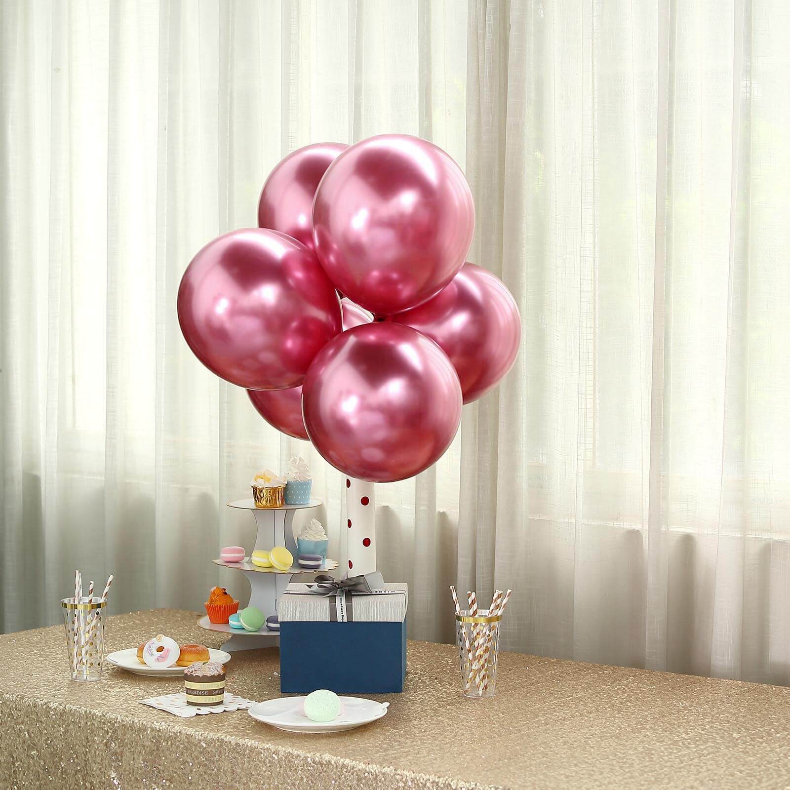 25 Pack 12" Metallic Chrome Pink Latex Helium or Air Party Balloons