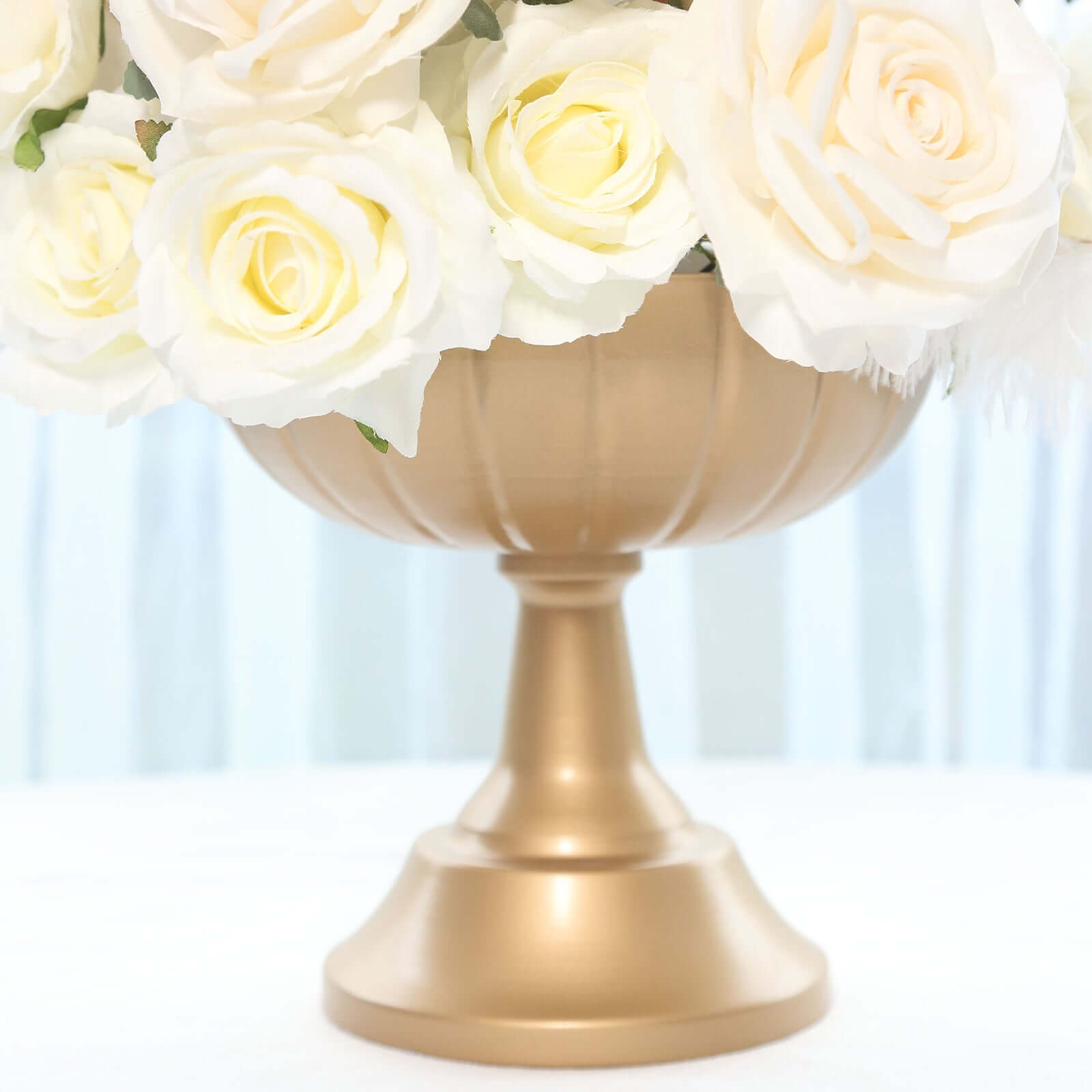 4-Pack Metal Compote Pedestal Bowl Flower Vases in Grecian Urn Style Gold - Refined Floral Wedding Table Centerpieces 8.5"