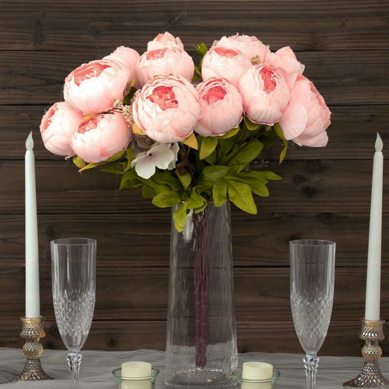 2 Pack 19" Pink Artificial Peony Flower Wedding Bouquets, Faux Silk Flower Arrangements