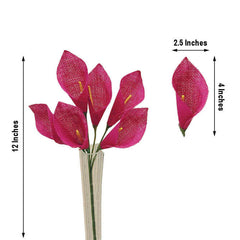 6 Bushes 36 Pcs 12" Fuchsia Burlap Calla Lily Flowers