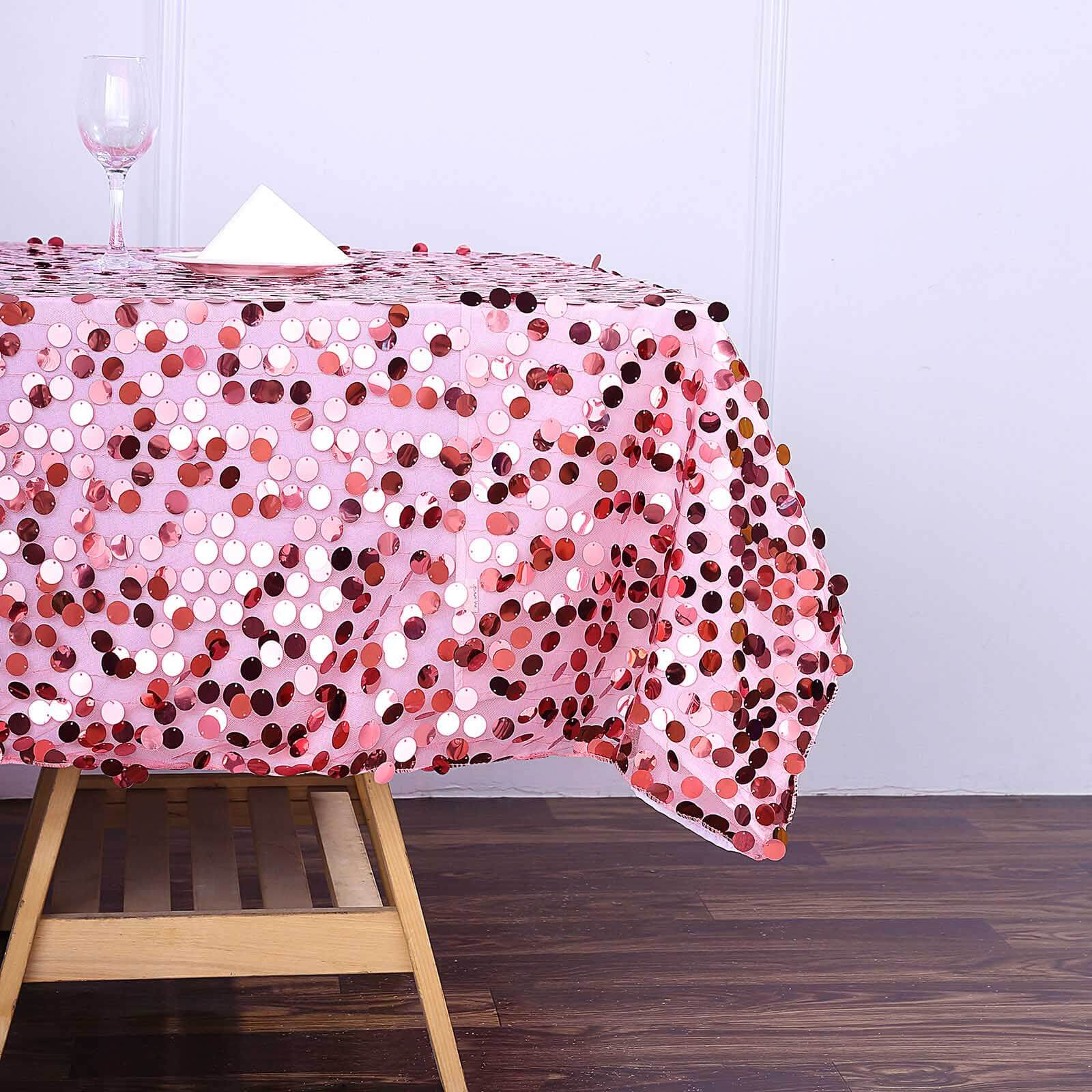 72"x72" Pink Big Payette Sequin Square Table Overlay