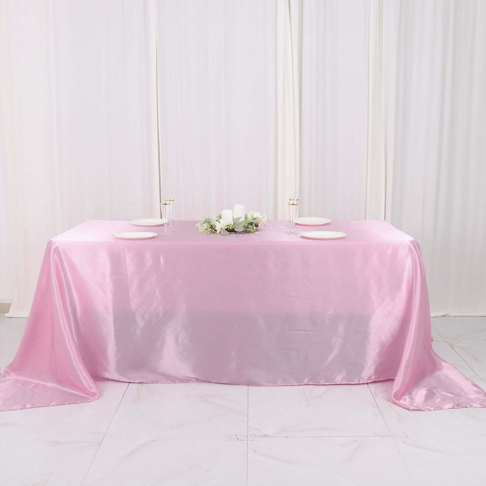 Satin Rectangular 90"x132" Tablecloth Pink Satin - Seamless Table Cover