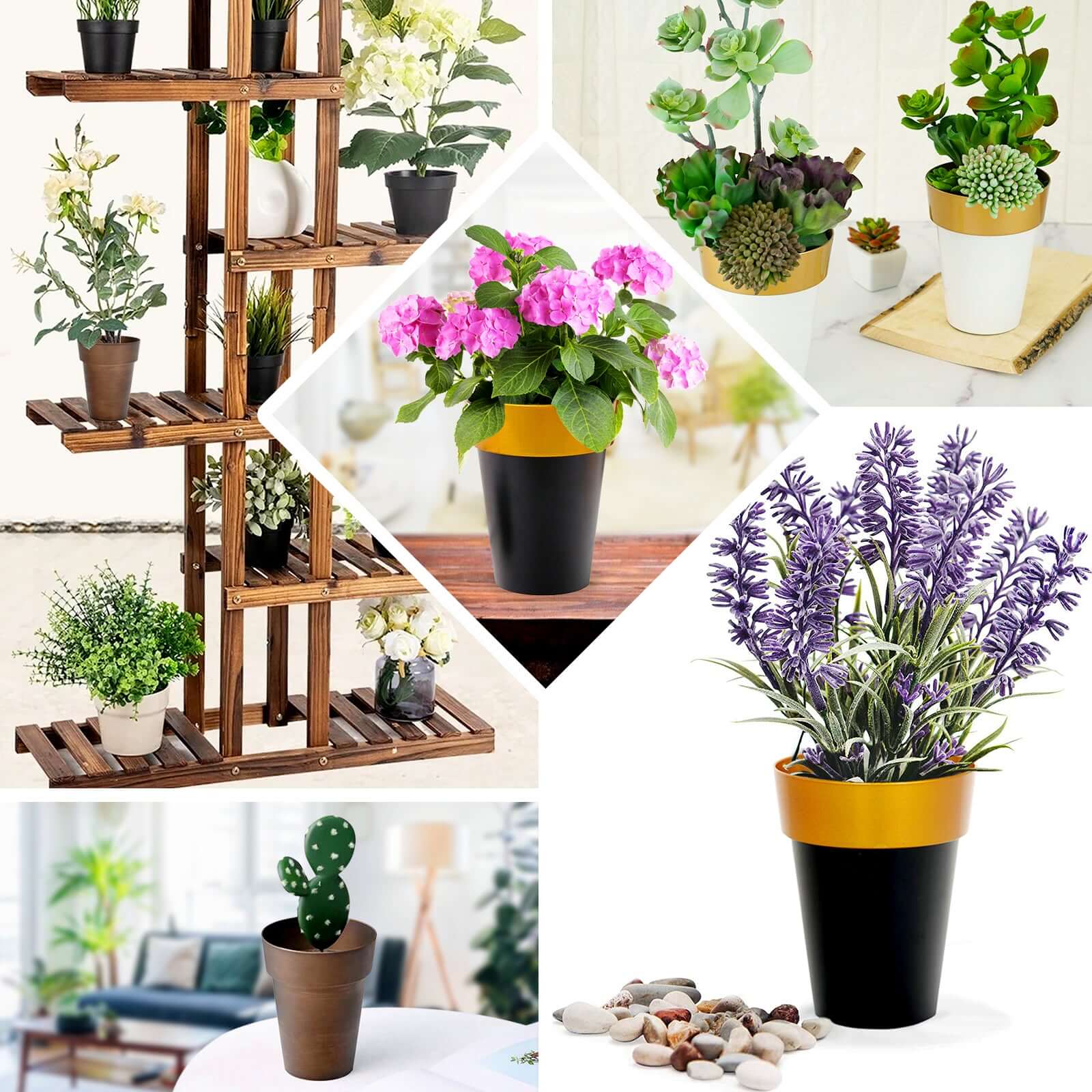 2-Pack Flower Plant Pots Medium Design Rustic Brown - Plastic Indoor Decorative Planters 6"
