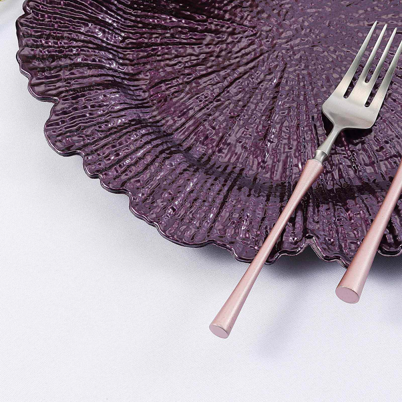 6-Pack Acrylic Plastic Round Charger Plates 13" in Purple with Reef Design, Dinner Charger Tableware