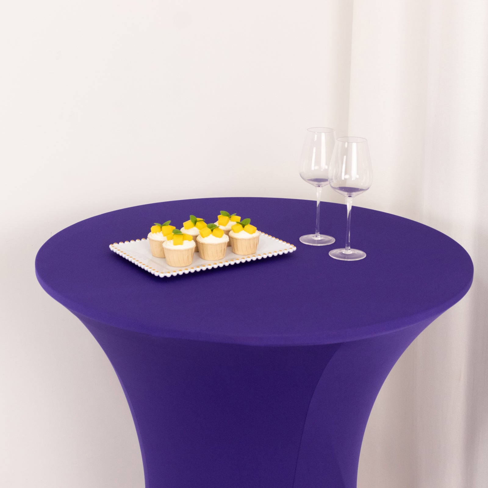 Spandex 33"-36" Round Cocktail Table Cover Purple - Easy to Maintain Stretch Fitted Highboy Tablecloth