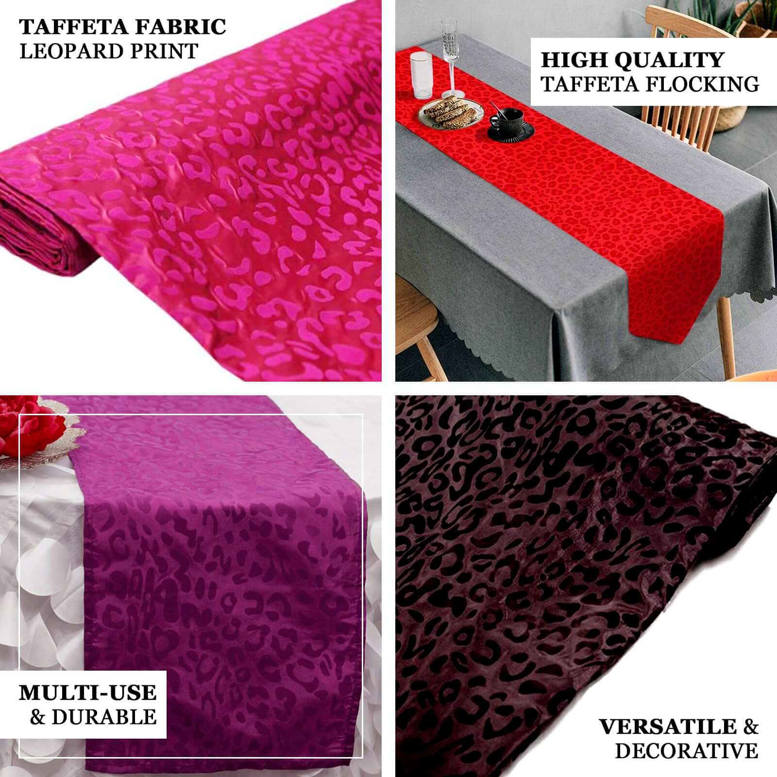 54"x10 Yards Eggplant Leopard Print Taffeta Fabric Roll, DIY Animal Print Fabric Bolt