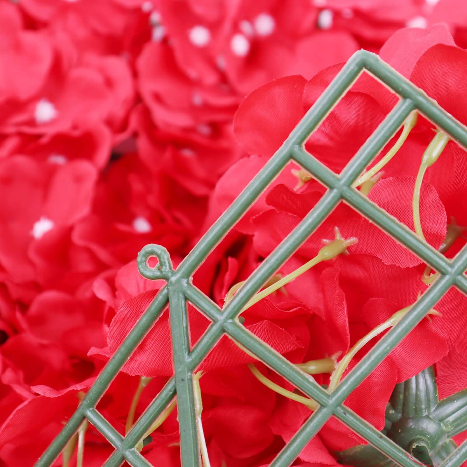 11 Sq ft. Red 3D Silk Rose and Hydrangea Flower Wall Mat Backdrop - 4 Artificial Panels