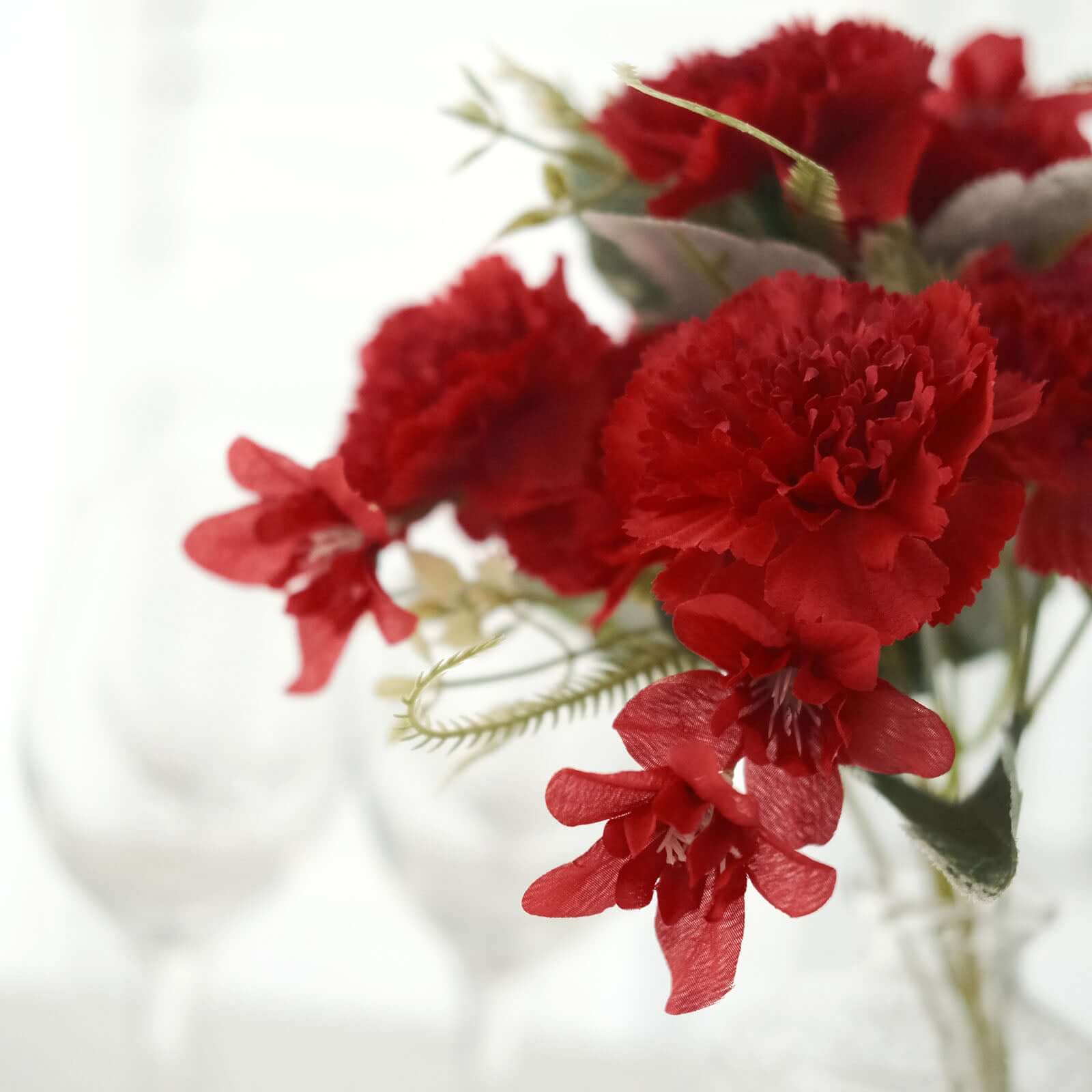 3 Pack 14" Red Artificial Silk Carnation Flower Arrangements, Faux Floral Bouquets Bushes