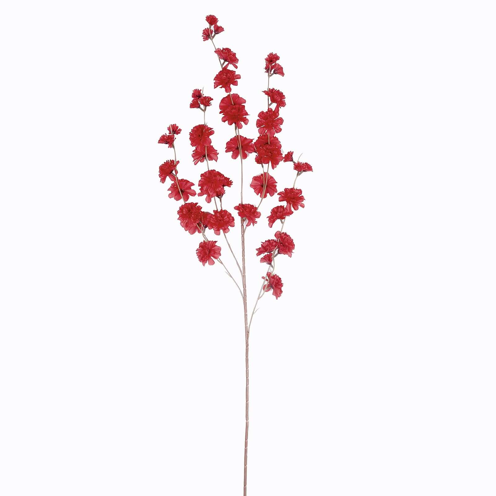 2 Branches 42" Tall Red Artificial Silk Carnation Flower Stems