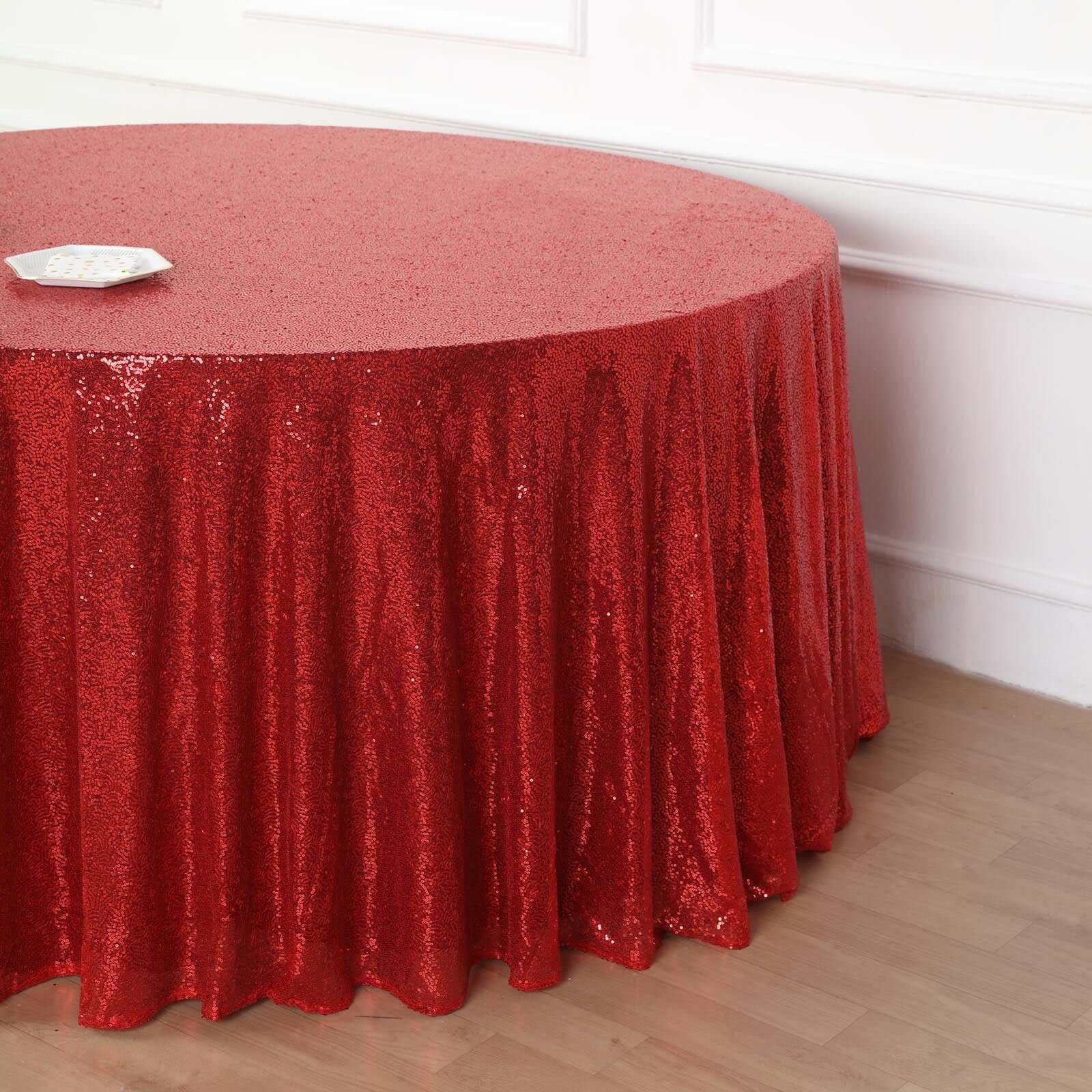 Sequin 132" Round Tablecloth Red - Seamless Dazzling Table Cover