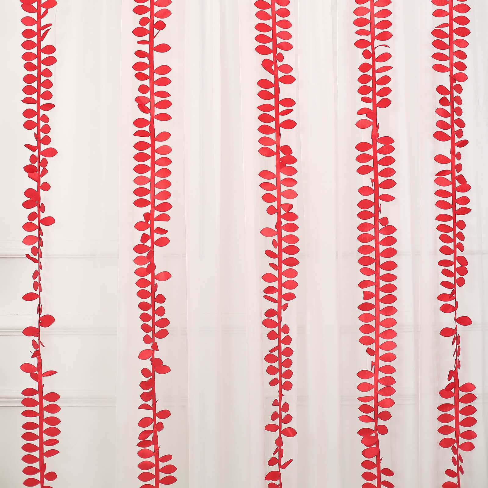 Taffeta Ribbon Sash with 4" Leaf Petal Design Red 50ft - Sophisticated Artificial Fabric Garland
