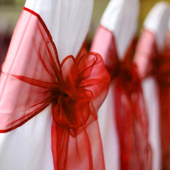 5 Pack Organza Chair Sashes Red - Reusable Sheer Chair Bows 6"x108"