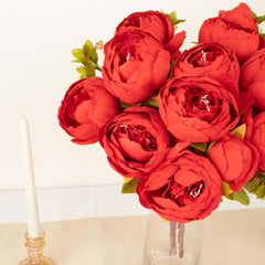 2 Pack 19" Red Artificial Peony Flower Wedding Bouquets, Faux Silk Flower Arrangements
