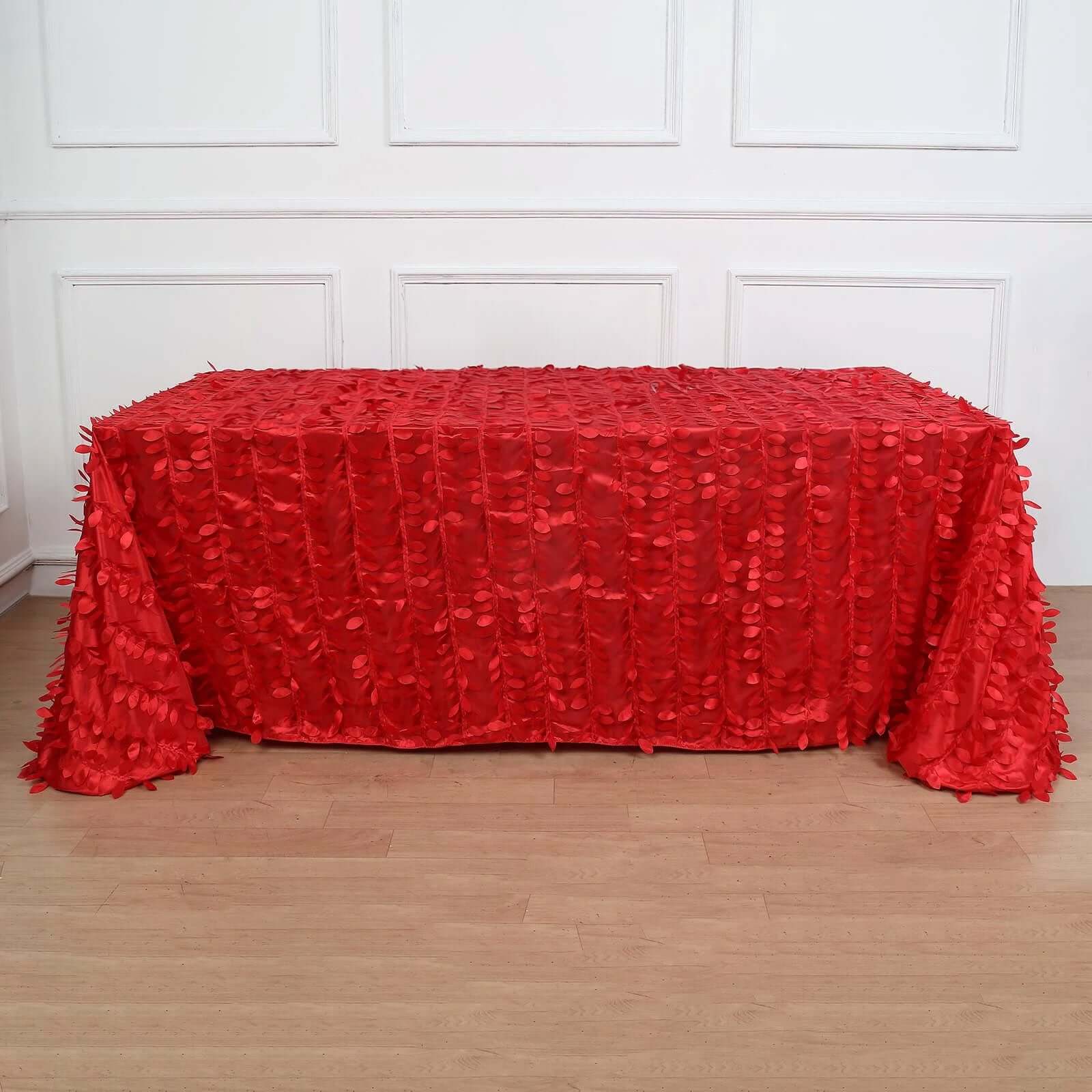 Taffeta 90"x132" Rectangle Tablecloth Red | 3D Leaf Petal Design Seamless Table Cover