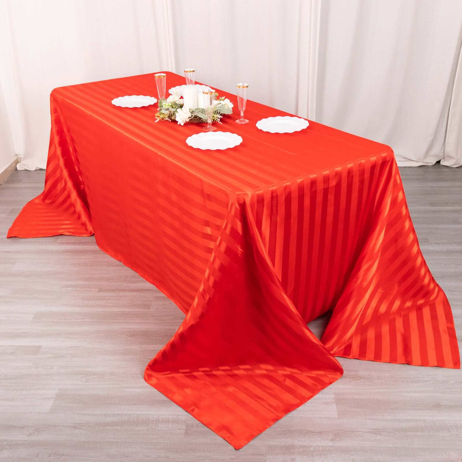 Satin Striped 90"x132" Rectangular Tablecloth Red Satin Stripe - Seamless Silky Smooth Table Cover