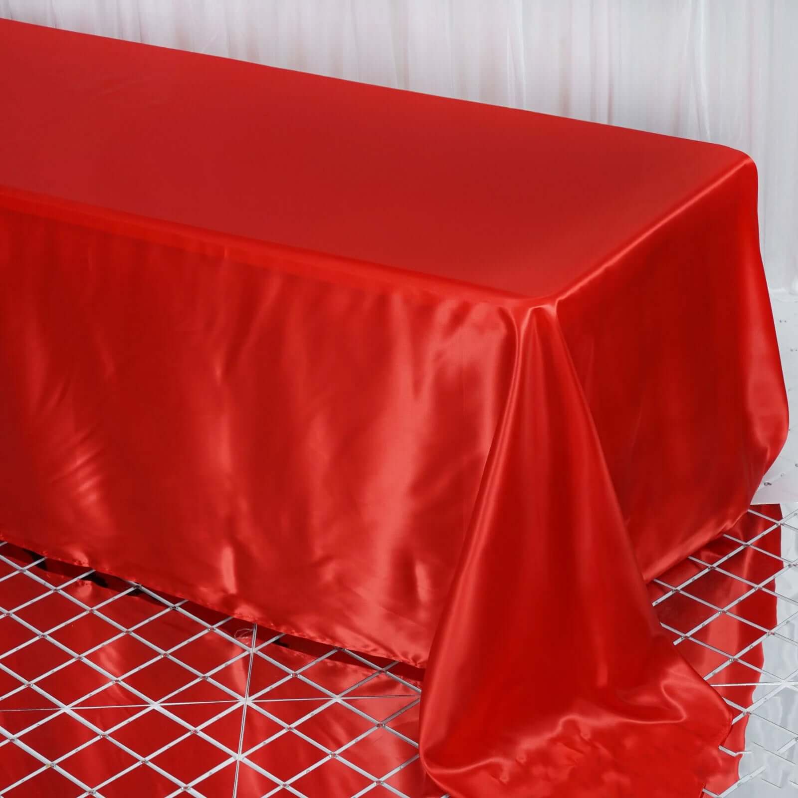 Satin Rectangular 90"x132" Tablecloth Red Satin - Seamless Table Cover