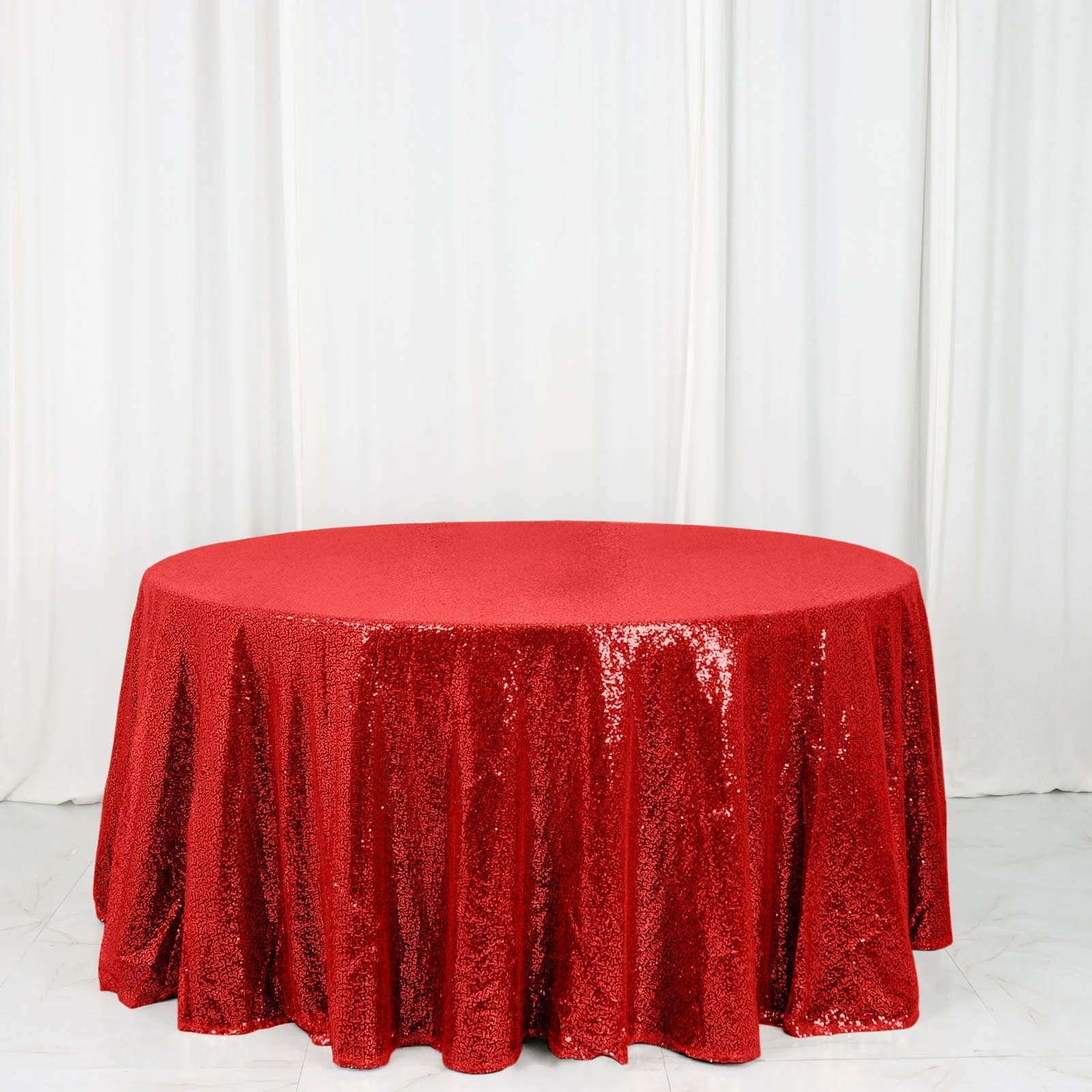 Sequin 120" Round Tablecloth Red - Seamless Glittering Table Cover