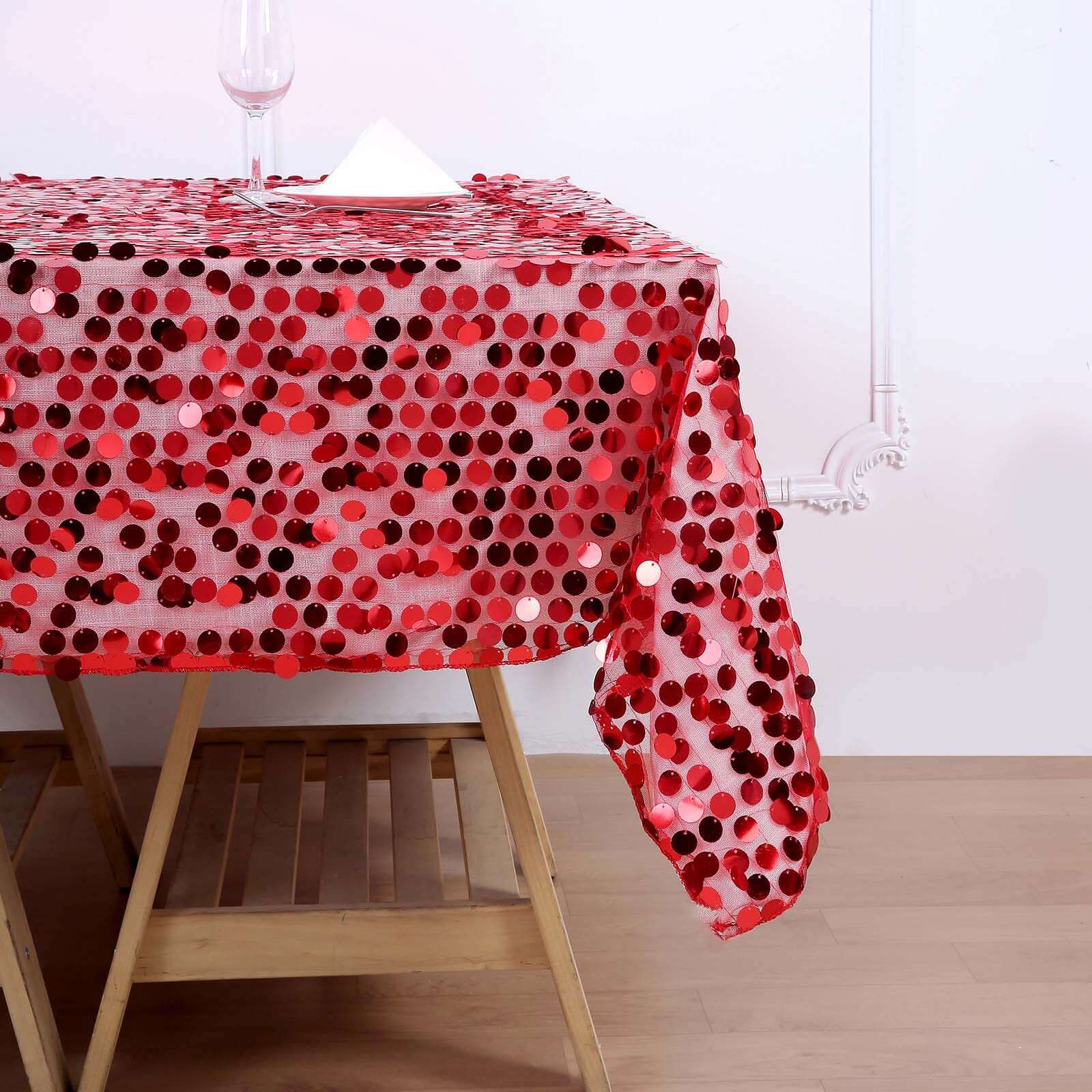 Sequin 72"x72" Table Overlay Square Tablecloth Red - Big Payette Table Cover