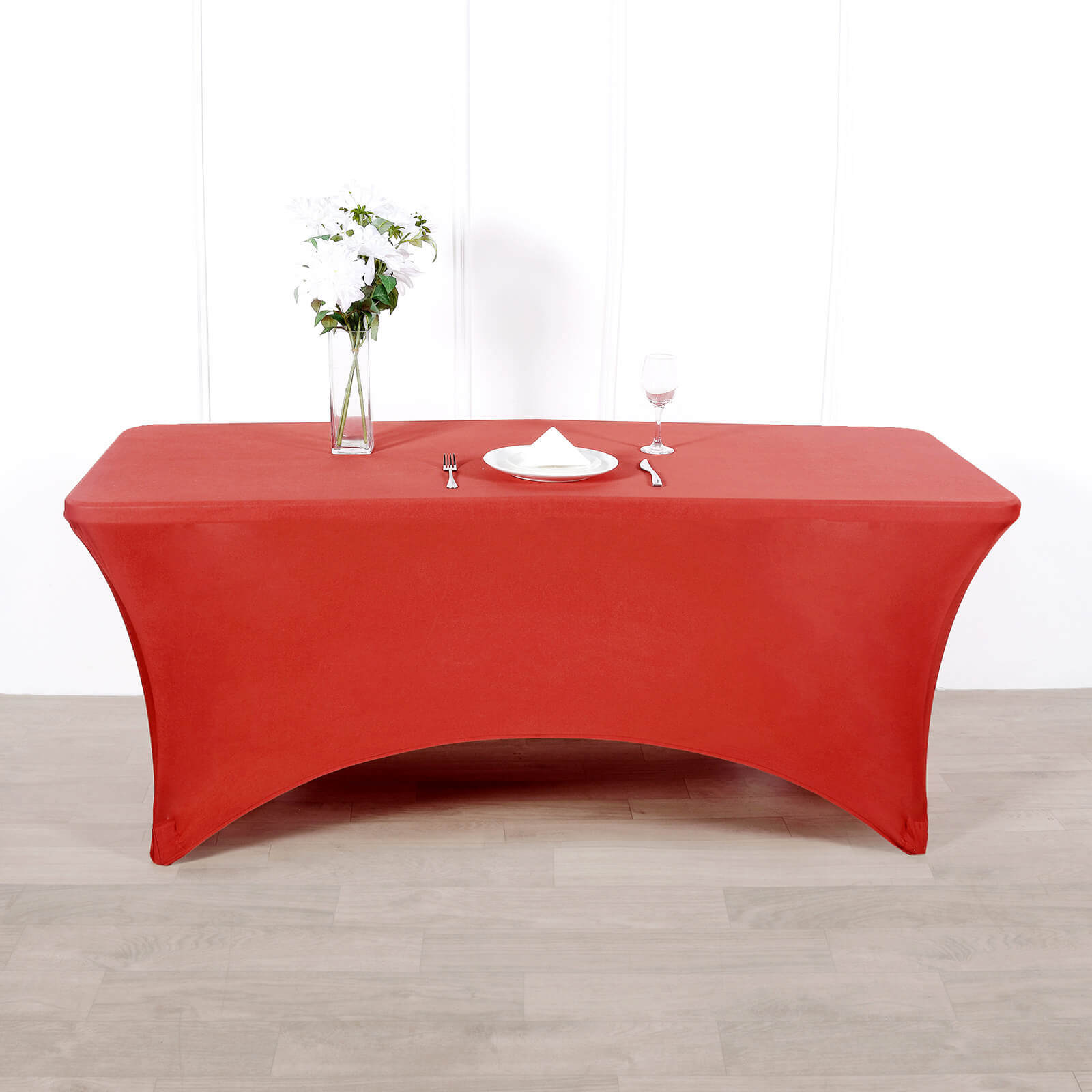 Stretch Spandex 96"x30" Rectangle Table Cover Red - Durable Form-Fitting Tablecloth