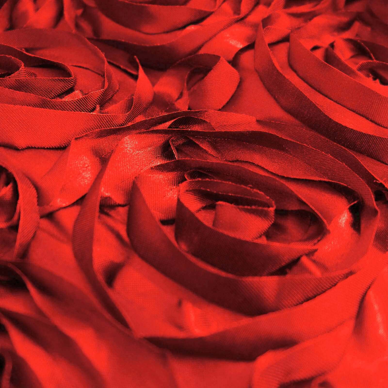 Satin 72"x72" Table Overlay Square Tablecloth Red - 3D Rosette Table Cover