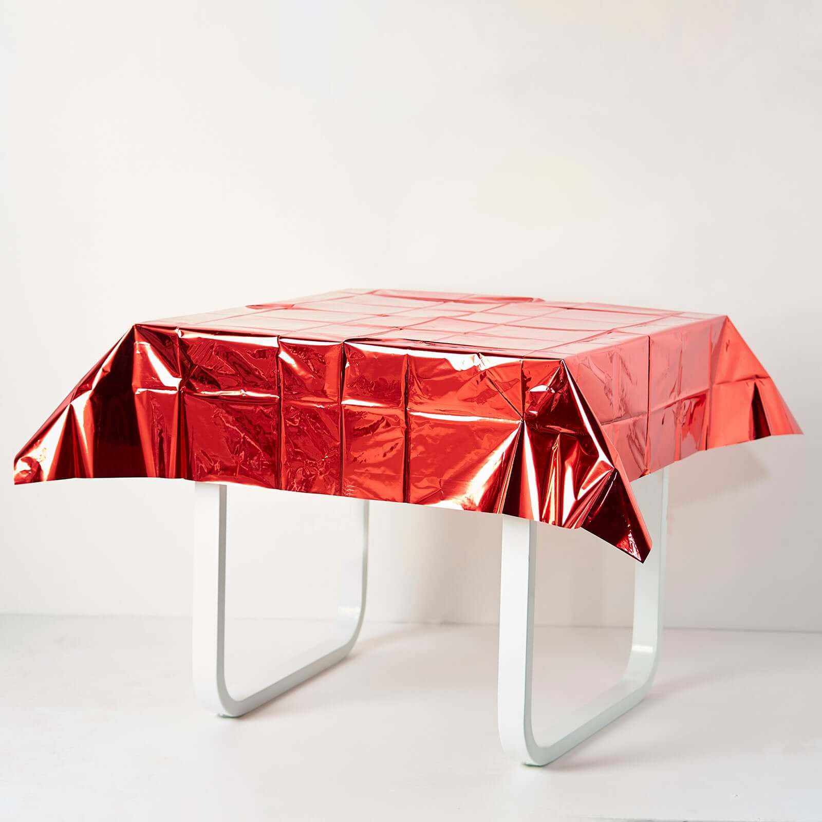 Metallic Foil Tablecloth Square Red - Stylish Disposable Party Cover 50"x50"