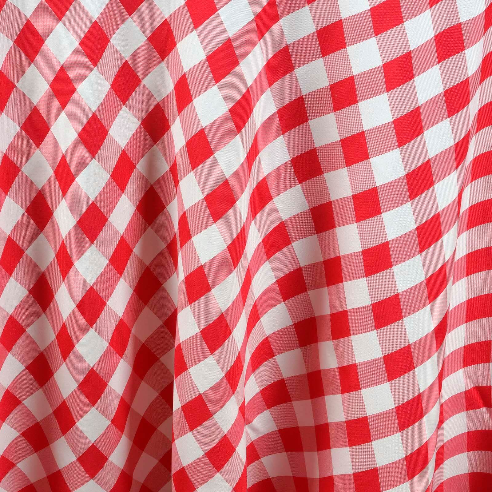 Polyester 120" Round Tablecloth White/Red Seamless - Checkered Buffalo Plaid Table Cover