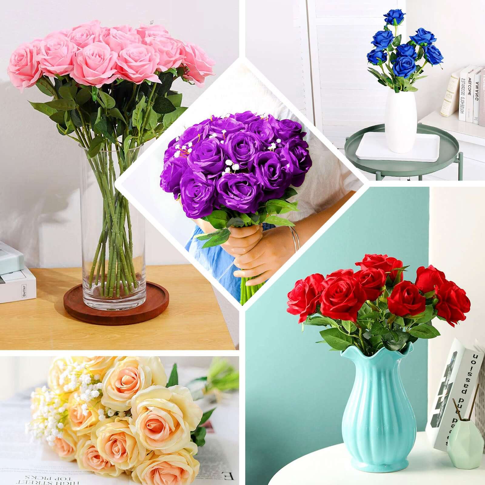2 Stems 38" Tall Pink Artificial Silk Rose Flower Bouquet Bushes