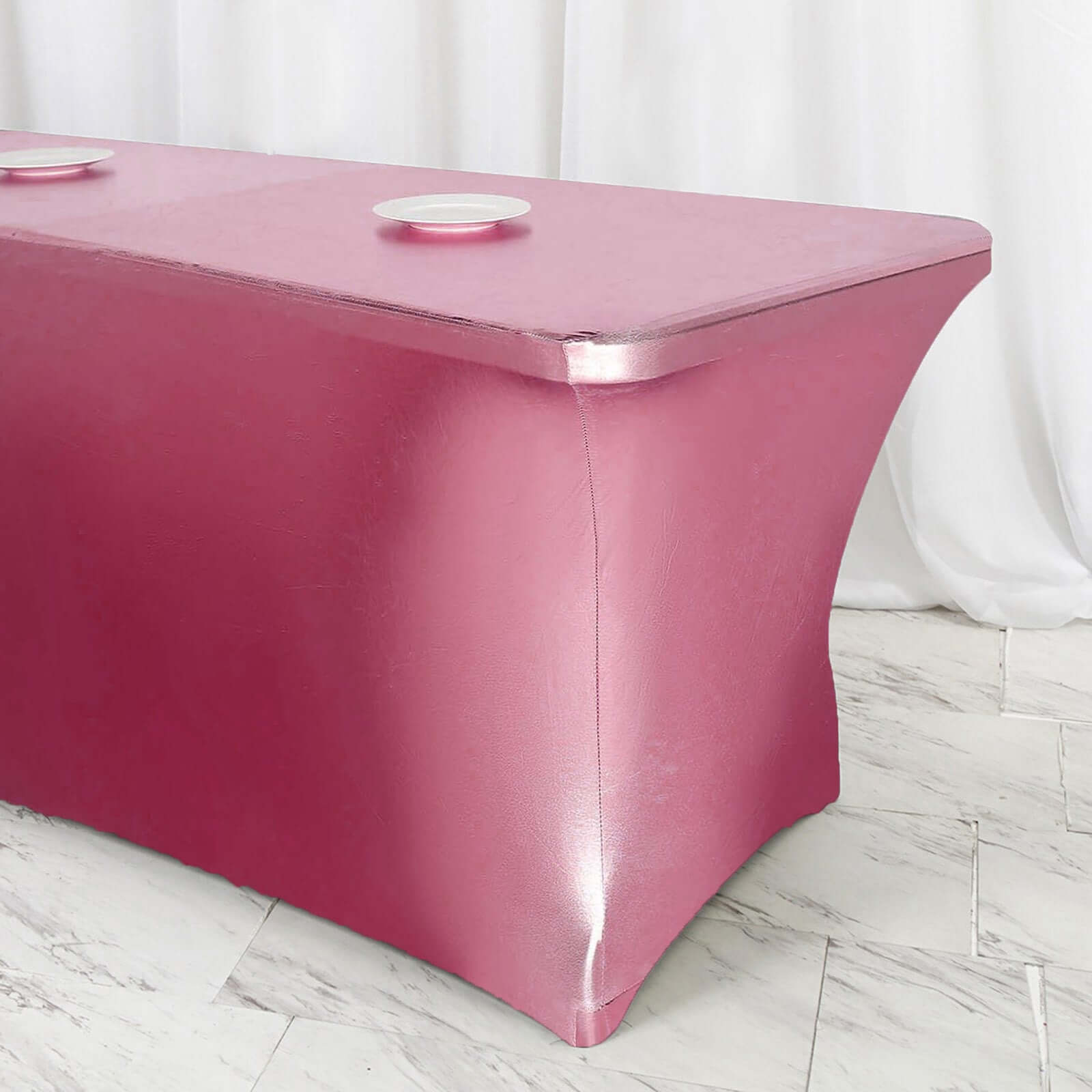 Stretch Spandex 72"x30" Rectangle Tablecloth Metallic Rose Gold - Form-Fitting Table Cover