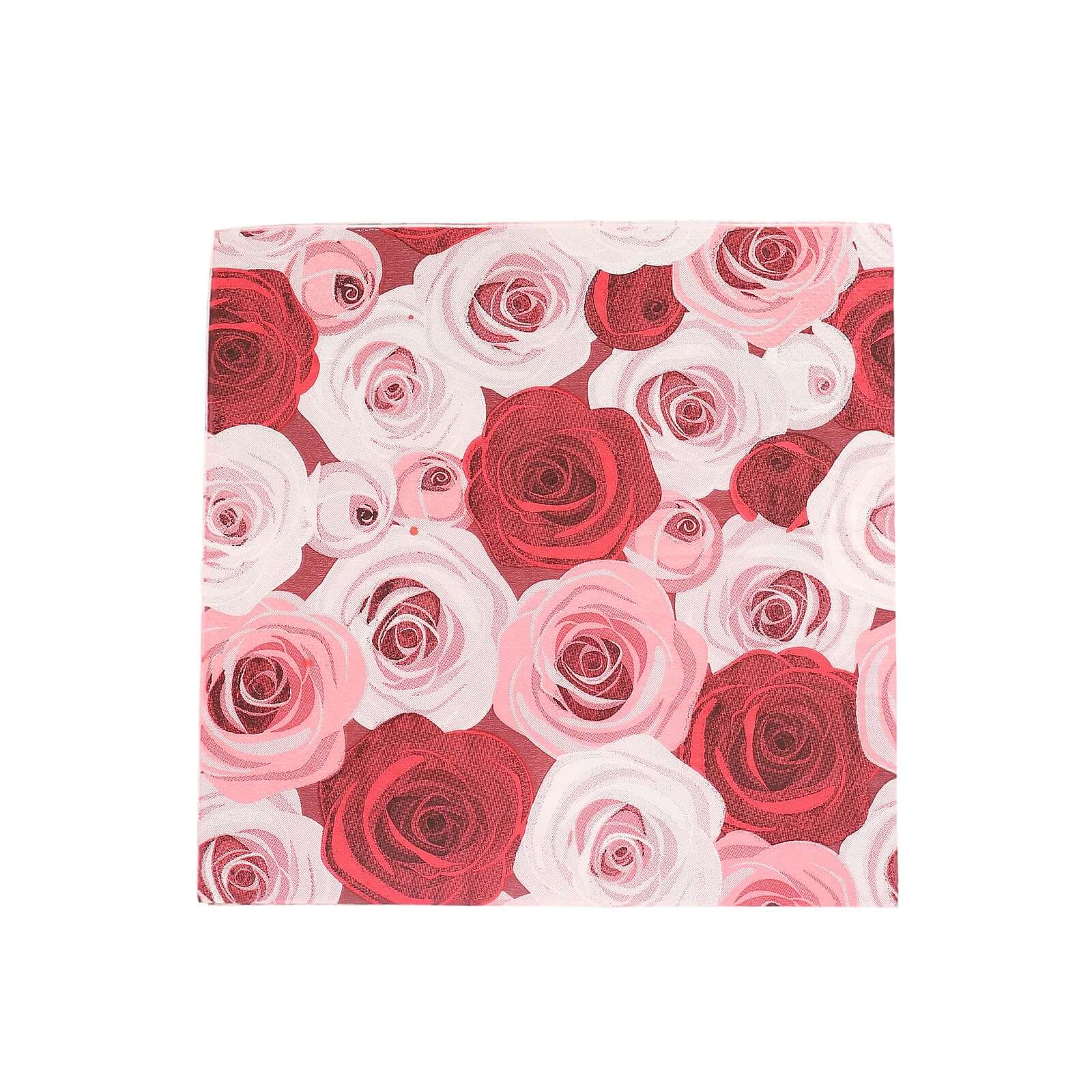 50-Pack Paper Beverage Napkins with Floral Design Red/Pink - 2 Ply Soft 18GSM Rose Garden Wedding Napkins 6.5"x6.5"