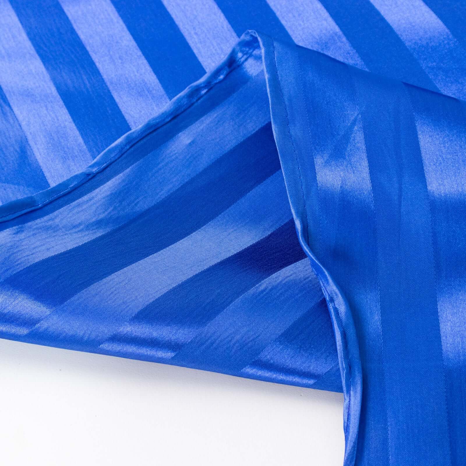 Satin Striped 120" Round Tablecloth Royal Blue Satin Stripe - Silky Smooth Seamless Table Cover