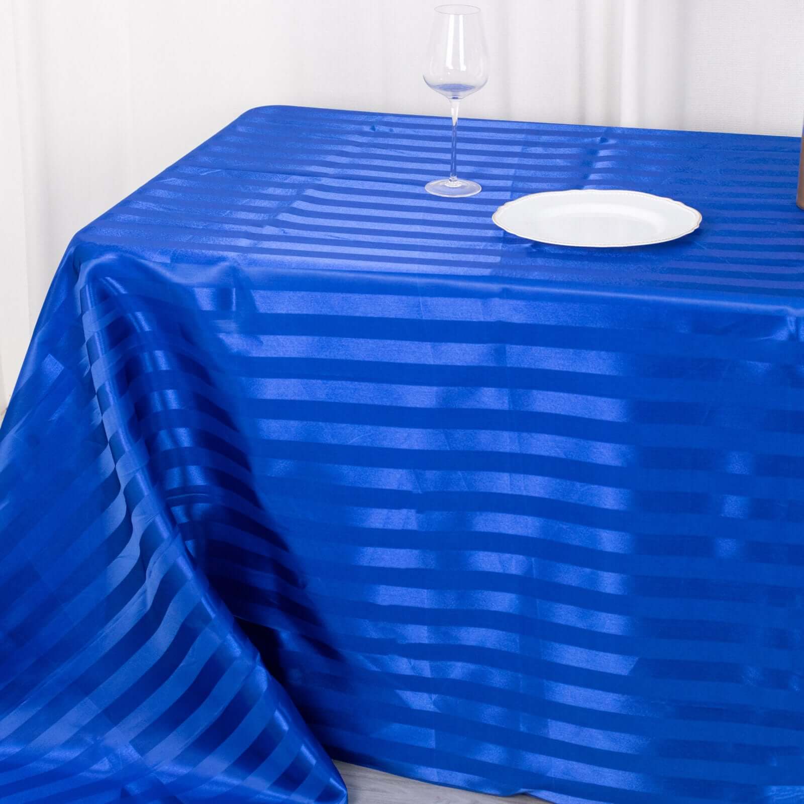 Satin Striped 90"x132" Rectangular Tablecloth Royal Blue Satin Stripe - Seamless Silky Smooth Table Cover