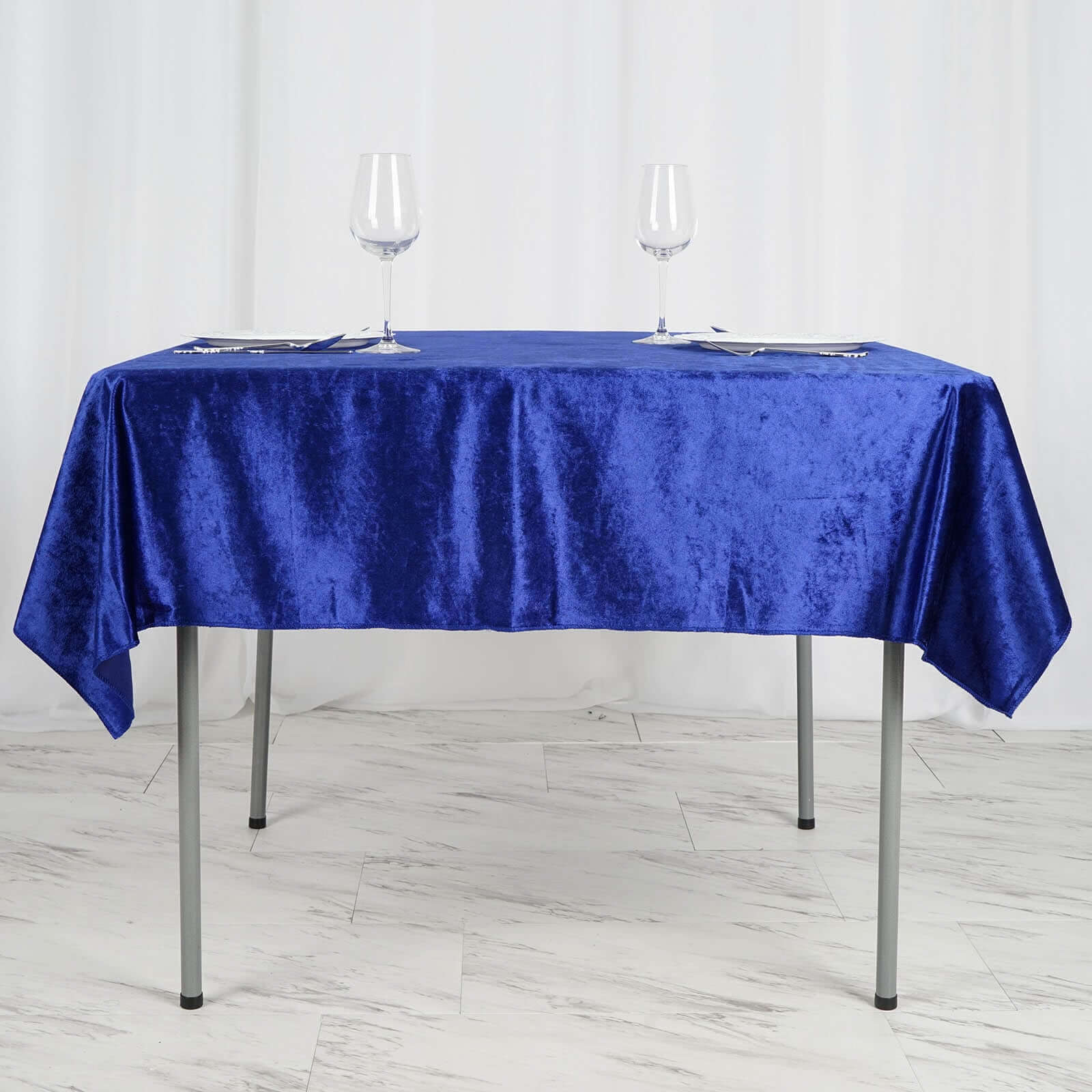 54"x54" Royal Blue Seamless Premium Velvet Square Tablecloth, Reusable Linen